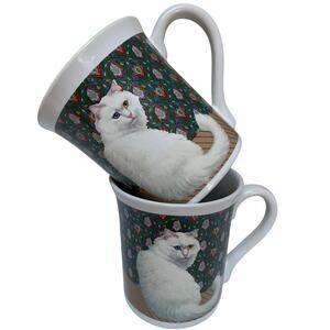 Vintage 1987 Hallmark Persian Cat Mugs Made in Japan Blue eye Gold eye Set
